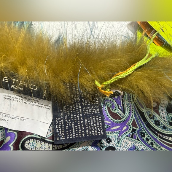 Blue Real Fur Collar Scarf Multicolor Statement Luxury Etro - Picture 4 of 5